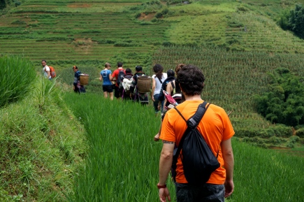 Our group hiking through the terraced rice fields.